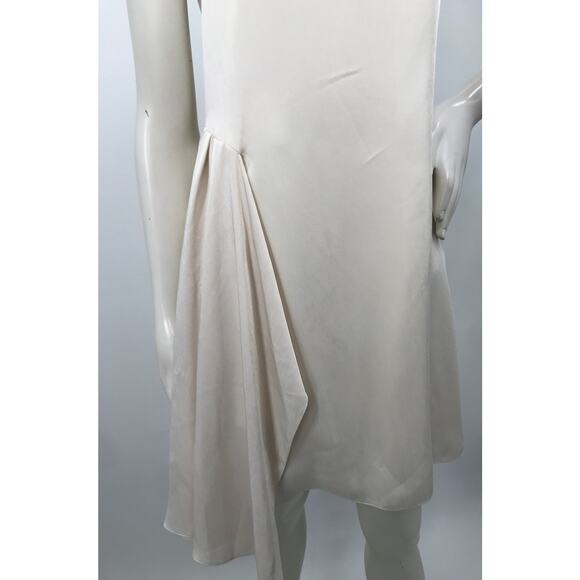 Morgan Carper Ivory Sleeveless Asymmetrical Side Ruffle Shift Dress Size 4 - Picture 3 of 13